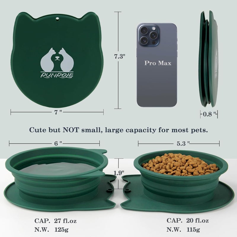 RUNROLE 2-in-1 Collapsible Silicone Dog Travel Bowls, Slot Together and Use Separately, Portable Pet Food Water Bowls, Foldable Cat Feeding Watering Dishes, 20OZ+27OZ(Forest Green) - Image 2